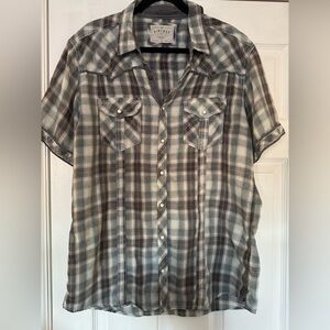 Men’s BKE Vintage Gray Plaid Button Down Shirt in XL